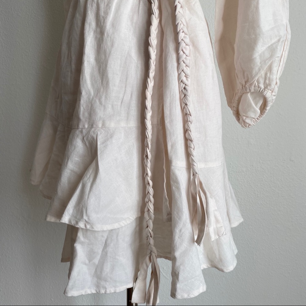 Apiece Apart | Sabine Mini Ivory Linen Wrap Tie Cotton Dress - Picture 4 of 8